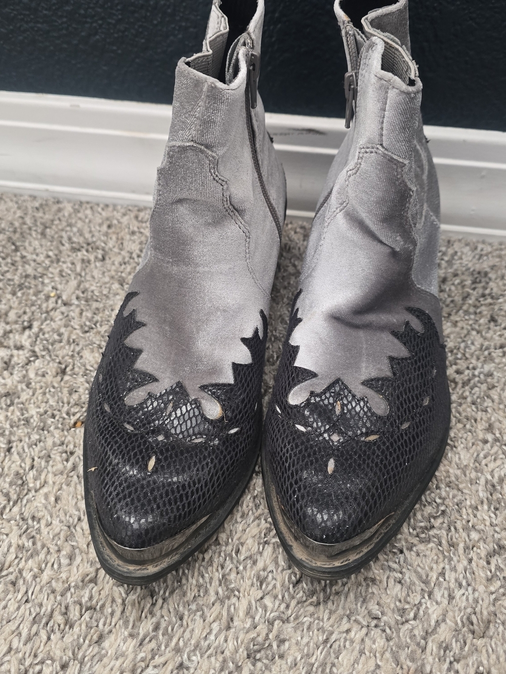 Coconuts by Matisse Silver and Black Western-Style Ankle Booties